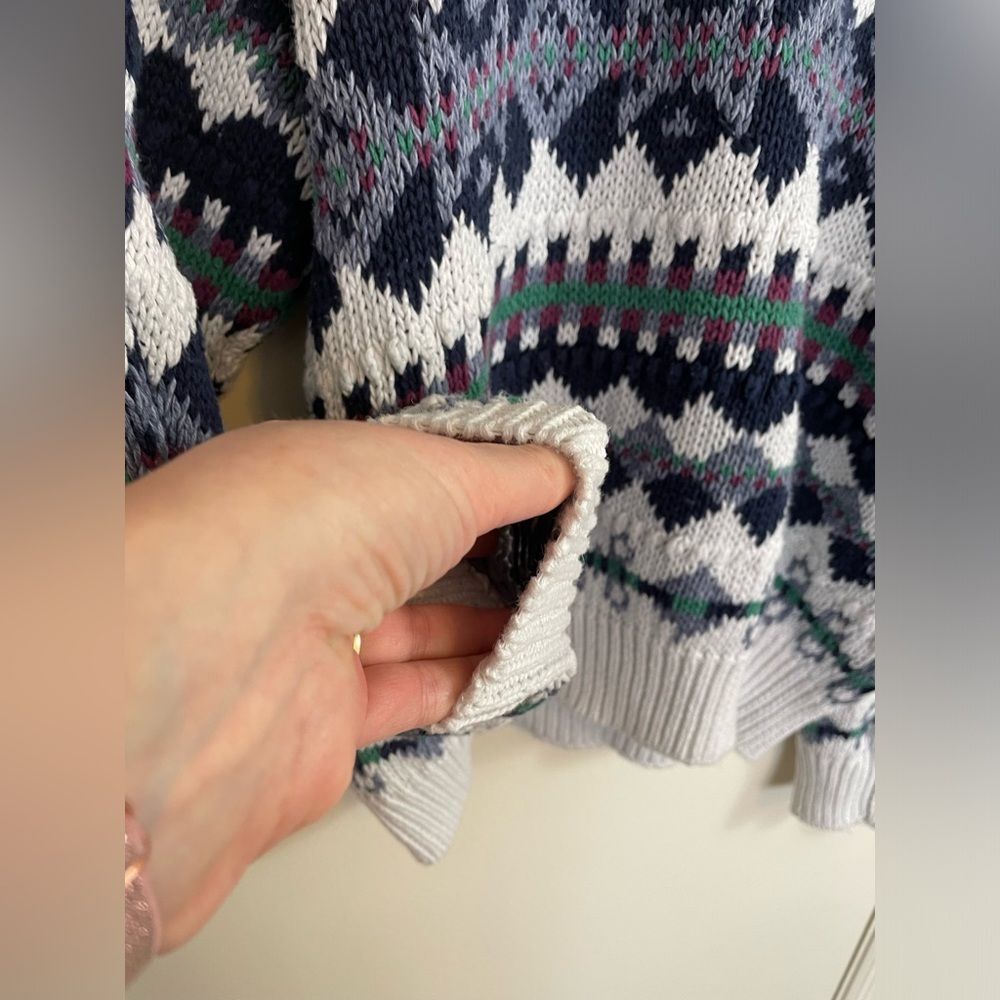 Vintage Men’s 80’s crew Neck long Sleeve heavy Sweater in Blue and White Size L - Picture 5 of 6